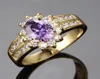Pierścionki ślubne punkowe fioletowe owalne kryształowa biżuteria urocza złoty kolor dla kobiet Boho Bride kwiat zaręczyn Walentynki Prezent 6169112