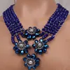 Set di collane Dudo con fiori, set di gioielli con perline africane fatti a mano per le donne, gioielli da sposa nigeriani blu reale/oro