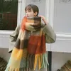 Scarves Women Scarf Coarse Braid Rainbow Check Color-blocked Scarf Female Winter Imitation Cashmere Tartan Tassel Shawl Thermal Ladies Q240228