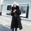 Trench da donna Giacca invernale da donna Parka lungo Cappotto casual con cappuccio in pelliccia Oversize caldo piumino nero Outwear Down