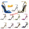 With box Dress shoes tom ford heels shoe Elegant Brand Women Shoes Padlock Pointy Naked Sandals Hardware Lock and key Woman Metal Stiletto Wedding