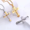 Necklaces Necklaces Religious Jesus Cross Necklace Men Golden Color 14k Yellow Crucifix Necklaces Male Christian Jewelry 240228