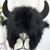 Hair Clips Funny Hat Ox Horn Plush Warm Winter Cosplay