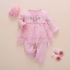 Socks Newborn Baby Girl Clothes Fall Cotton Lace Princess Style Baby Jumpsuit Infant Romper With Socks Headband ropa bebe childOutfit