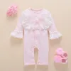 Socks Newborn Baby Girl Clothes Fall Cotton Lace Princess Style Baby Jumpsuit Infant Romper With Socks Headband ropa bebe childOutfit