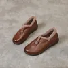 Casual Schuhe Natürliche Nähen Echtes Leder Loafer Vintage Plüsch Warme Bequeme Herbst Winter Frauen Weiche Sohlen Wohnungen Plus Größe 41