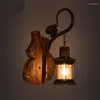 Lampa ścienna amerykańskie lampy retro przemysł Iron Lantern Bar rozproszona kawiarnia kreatywna osobowość zabytkowy statek Wood Light LU71366