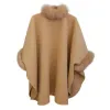 Blends Elegante Vrouwen Winterjassen Batwing Pluizige Mouw Cape Jas Dame Wollen Overjas Cape Vos Bontkraag Warme Poncho Feminino