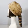 Berets Plush Russian Flat Top Chapéu Inverno Mongol Engrossar Cauda de Guaxinim para Adolescentes Adultos Manter Quente