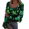 T-shirts voor dames Herfst en winter Slim Fit Basis T-shirt Modieus Casual St. Patrick's Day Print U-hals Trui met lange mouwen Top