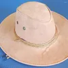 Berets Western Men Rider Hat Deerskin Fleece Cool Sun Cowboy Areia Pele À Prova de Vento Acessórios Grande Corda Cor Sólida Decoração