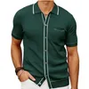 Men's Polos 2024 Fashion Slim Cardigan Knitted Polo Shirts Men Short Sleeve Button Solid Ribbed Pocket Lapel Shirt Summer Mens Clothing