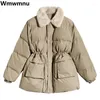 Płaszcze damskie gęstnieje luźne bawełniane parki zimowe ciepłe elastyczne kurtki talii Koreańskie moda na lapy kobiety swobodne chaquetas