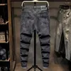 Mäns jeans man cowboy byxor sträcker mager lapp täta rörbyxor motorcykel smal passform elastisk denim designer vanlig