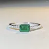 Cluster Rings S925 Silver Emerald Ring Women's Full Diamond Ins Style Simple Small Square Sugar