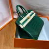 Äkta läder handväska L krokodil hudpåse stor kapacitet handgjorda kvinnors grön