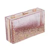 Dinner Banquet Clutch Bag Clear acrylic Quicksand liquid small square bag hand-beaded handbag Q240228