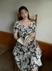 Вечерние платья DUSHU Boho, французское романтическое платье с бегонией и большим фрагментированным цветком, платье с квадратным вырезом, лето 2024, с высокой талией для женщин