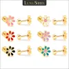 Luxusteel 12 pares/lote brincos de aço inoxidável para mulheres meninas cristal cz flor coração colorido bonito orelha jóias atacado 240219