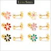 LUXUSTEEL 12 Pairs/Lot Stainless Steel Stud Earrings For Women Girls Crystal CZ Flower Heart Colorful Cute Ear Jewelry Wholesale 240219