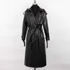 Trench lungo in pelle da donna autunno lungo 2024 con risvolto nero morbido finto trench per donna cintura con gonna elegante moda di lusso