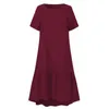 Casual Dresses Women Beach Dress A-line Ruffle Hem Patchwork Women's Summer O Neck Short Sleeves Knee Length