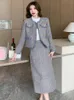 Franska vintage liten doft tweed Two Piece Set Women Outfits Högkvalitativ fransad jacka Lång kjolkontor kostymer 240226