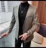 Luxo cor sólida blazer masculino sem gola único botão casual terno de negócios jaqueta banquete festa casaco uniforme casamento social