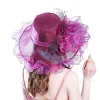 Snapbacks Fs 2023 Fashion Spring Summer Organza Kentucky Hats for Women Elegant Ladies Wide Large Brim Church Wedding Hat with Big Flower