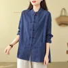 Abbigliamento etnico 2024 Camicetta da meditazione retrò da donna Hanfu cinese migliorato Elegante top vintage in cotone e lino popolare sciolto