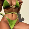 2024 New Womens Spalato Swimsuit Gold Sexy Tre punti Bikini a verdura coreana