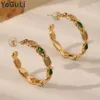 Hoop Earrings Fashion Jewelry 925 Silver Needle High Quality Copper Green Glass Gold Color For Women Girl Senior Sense 2024