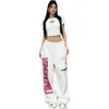 الجينز النسائي الجديد Y2K Streetwear White Track Pants Women Harajuku Hippie Wide Sweatpants Exclues Exclue Dry Print Bruisersl2403