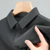Herren-Polohemd, Sommer-Kurzarm-Poloshirt aus Eisseide, Business-Casual-Mode, dünnes Netz, lockeres, atmungsaktives Poloshirt mit Knöpfen