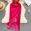 Robes décontractées Foamlina dames élégante robe de réunion annuelle de luxe unique soutien-gorge de fleur 3D coupe mince longueur moyenne velours tube fête