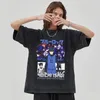 Herr t-skjortor överdimensionerade vintage tvättade skjorta blå lås anime manga t-shirt bomull korta ärm toppar harajuku streetwear unisex tees