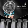 Bathroom Shower Heads Black 5 Modes Adjustable Head Round High Pressure Rain Drenching Silicone Water Outlet Showerhead Accessories YQ240228