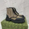 Högkvalitativ G Läsande ankelstövlar Designer Canvas Jacquard Chunky Heel Platform Knight Boot Stylish Women Mens Winter Blondie Cowboy Combat Booties Sexig varm