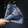 Jeans masculinos 2024 cor azul impresso retro nostálgico lavado rua moda high-end magro ajuste luz calças de perna reta