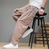 Primavera algodão linho calças masculinas cintura elástica casual harem pant solto moletom tradicional chinês pantalons homme 240220