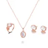 Fashion Aobao Opal 4pc Necklace Ring Earring Combination Set Engagement 14k Yellow Gold Necklaces for Women Jewelry Set Party Anniversary Gift