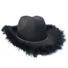 Berets Women Western Cowgirl Hat Wide Brim Fedora With Feather Trim Bachelor Party Accessories For Wear