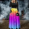 Vestidos casuales para mujer Halloween manga larga cuello redondo vestido de cintura alta de moda pequeño corto para mujeres