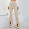 Calças femininas Europa e americana flare bell bottoms cintura alta fina fenda casual calças primavera moda feminina roupas