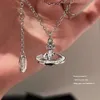 Viviennes Westwoods Saturn Transparent Necklace Sier Collarbone Sparkling Diamond Planet