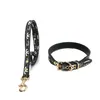 Designer dog collar traction rope black and white classic logo print leather dog cat pet Leashes collar Adjustable collar luxury dog walking tool