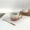 Mugs Office Nordic Cup bambuhandtag Gradient Home Water Glass Ceramic Coffee Mug Cups Vasos de Plastico Con Tapa Y Pajita