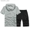 Herrspårar Mens Tracksuits Men Sportwear Sude Summer Breattable Set Short-Sleeve Top Shorts Tracksuit Male Casual Clothing Asian Sizemens Q240228