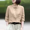 Women's Blouses Women Fashion Solid Cotton Shirt 2024 ZANZEA Casual Loose Tops Tunic Work Blusas Vintage Summer Lapel Neck 3/4 Sleeve Blouse