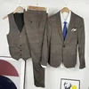 S-5XL Blazer Vest Pants 3-Piece Herr Fashion Boutique Retro Suit Brudgum Wedding Dress Plaid Suit Business Office Suit 240220